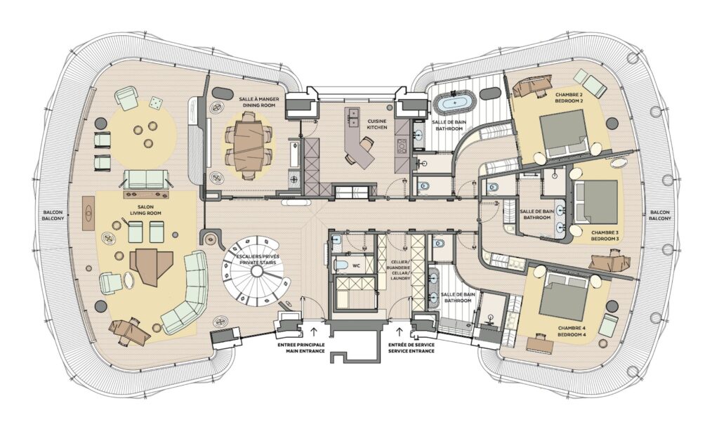4-bedroom for rent in one Monte-Carlo floorplan