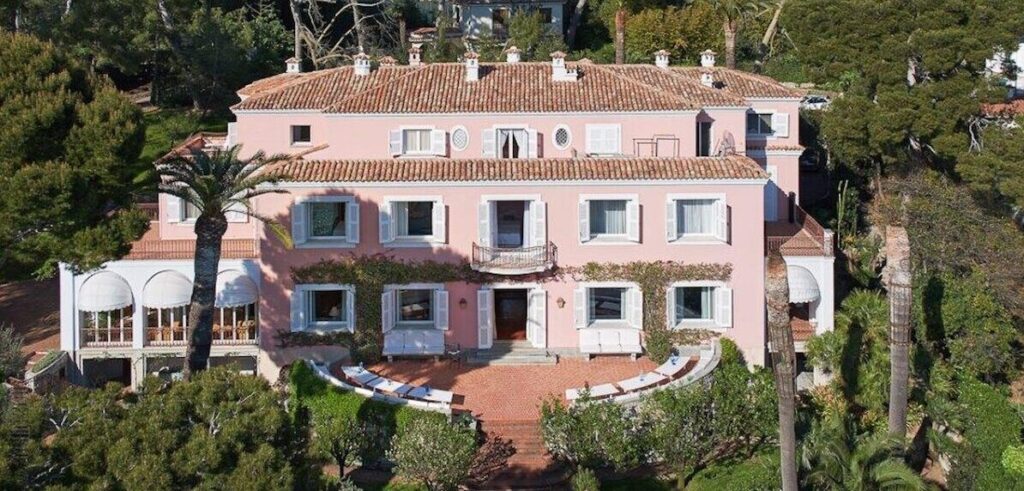pink Villa Lygie building pictured from above near Monaco