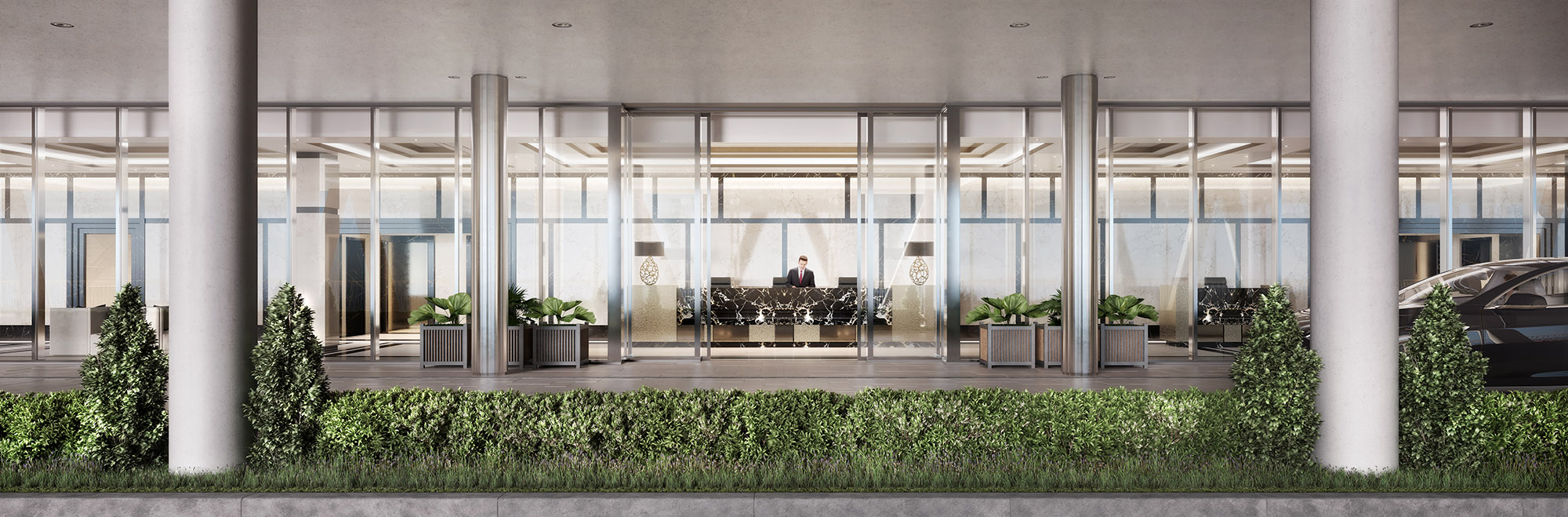 The entrance and concierge in the Bay House buiding in Monaco