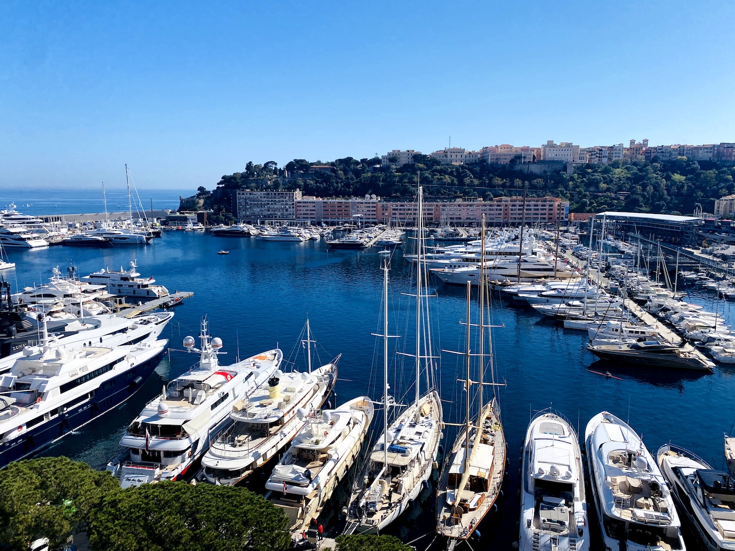 Sea view from Beau Rivage Monaco overlooking Port Hercule and luxury yachts