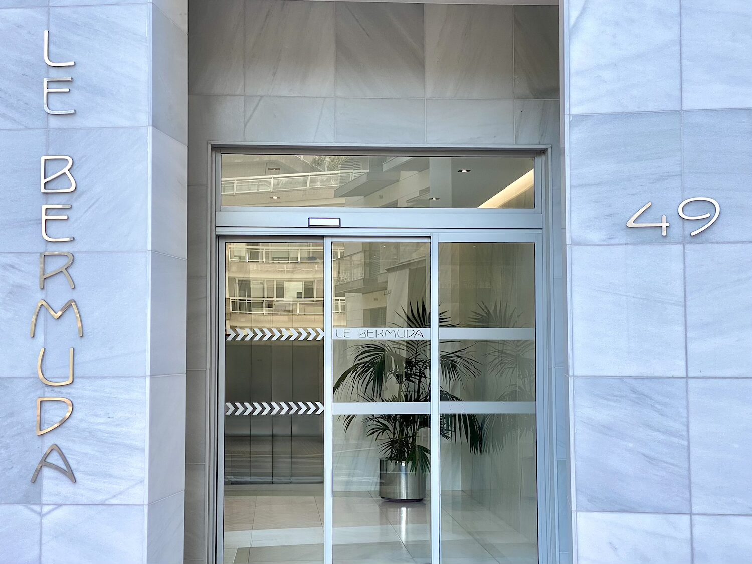Entrance of Le Bermuda residential building in Monaco