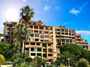 Les Cyclades residential building facade in Fontvieille Monaco