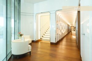 Bay House Monaco luxury spa interior with relaxation lounge and treatment corridor