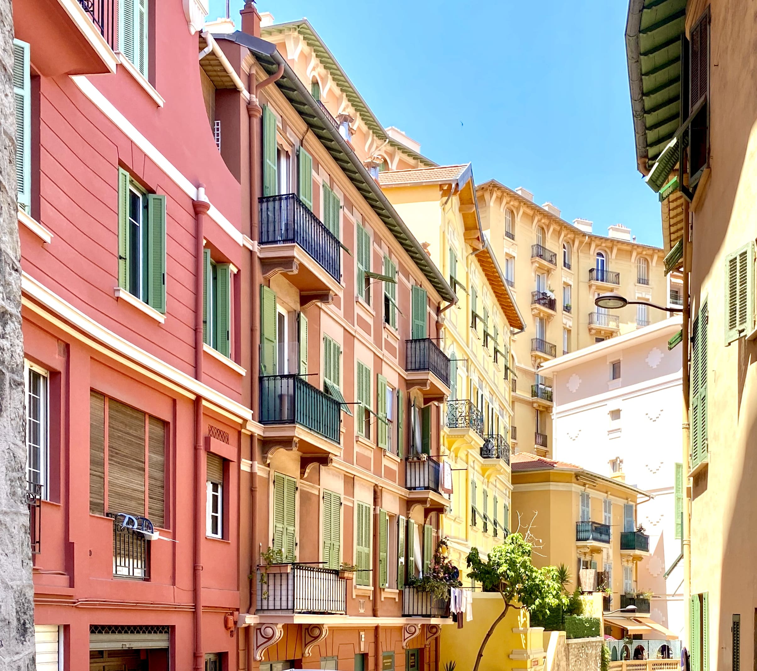 Colourful residential buildings on a street in Monaco-Ville old town