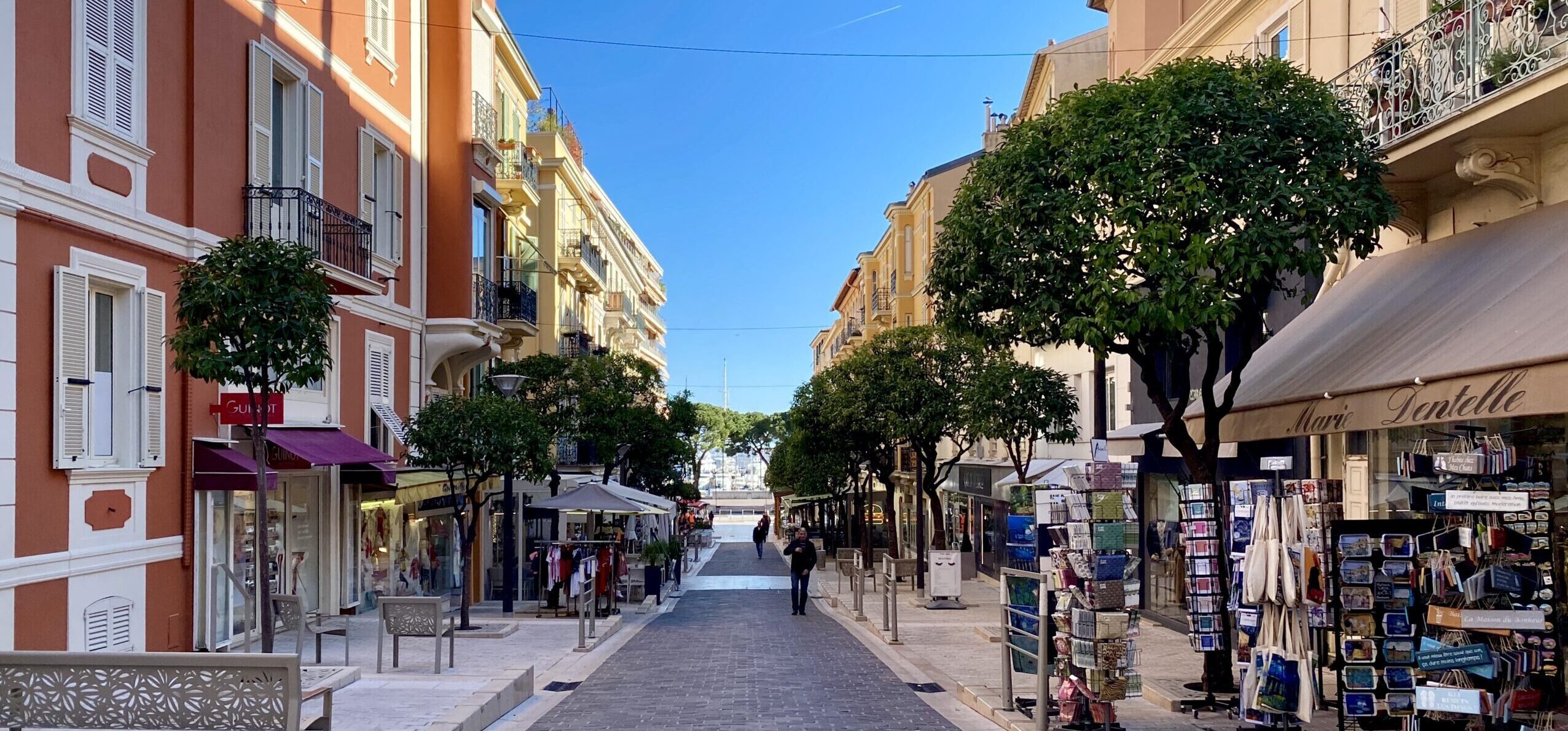 Rue Princesse Caroline pedestrian shopping street in La Condamine Monaco