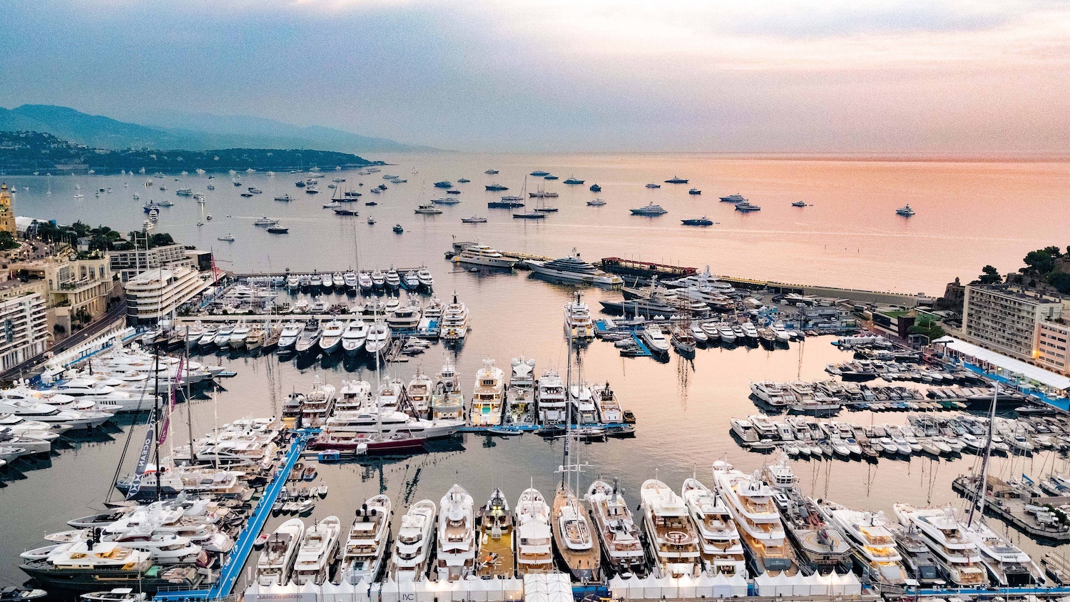 Port Hercule marina and superyachts viewed from Palais Héraclès Monaco