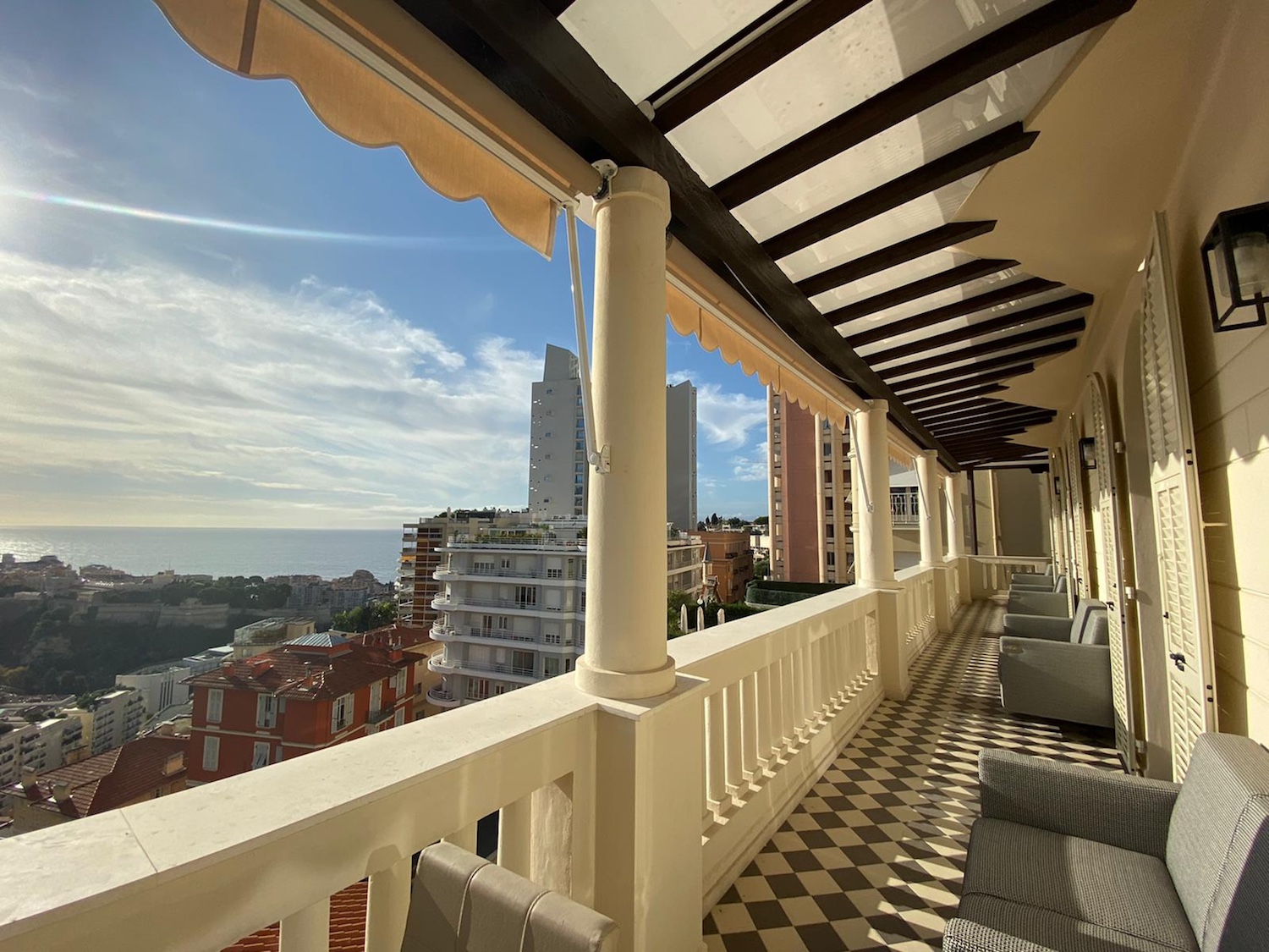 Terrace at Palais Zig Zag residence overlooking Monaco and the Mediterranean
