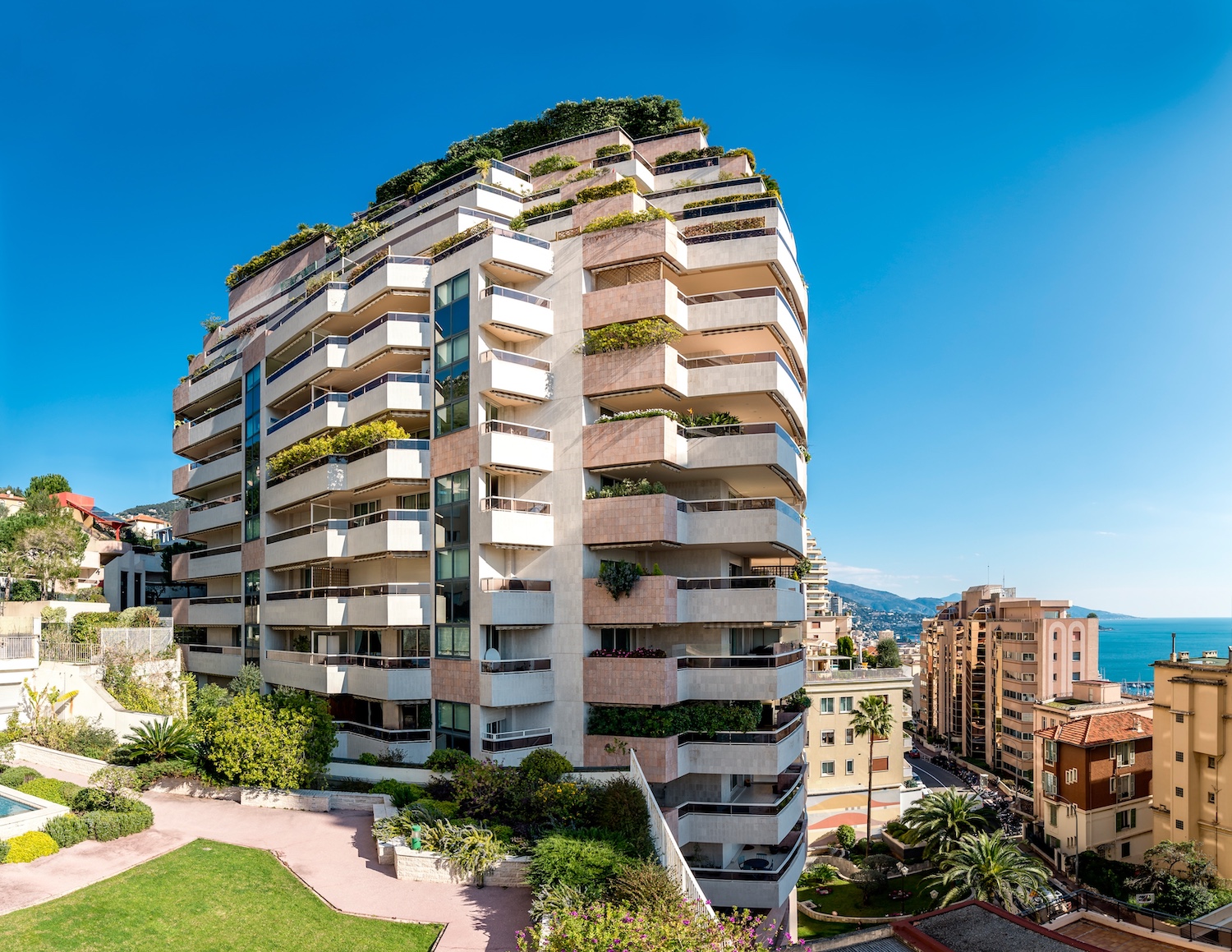 Patio Palace residential building facade in Jardin Exotique Monaco