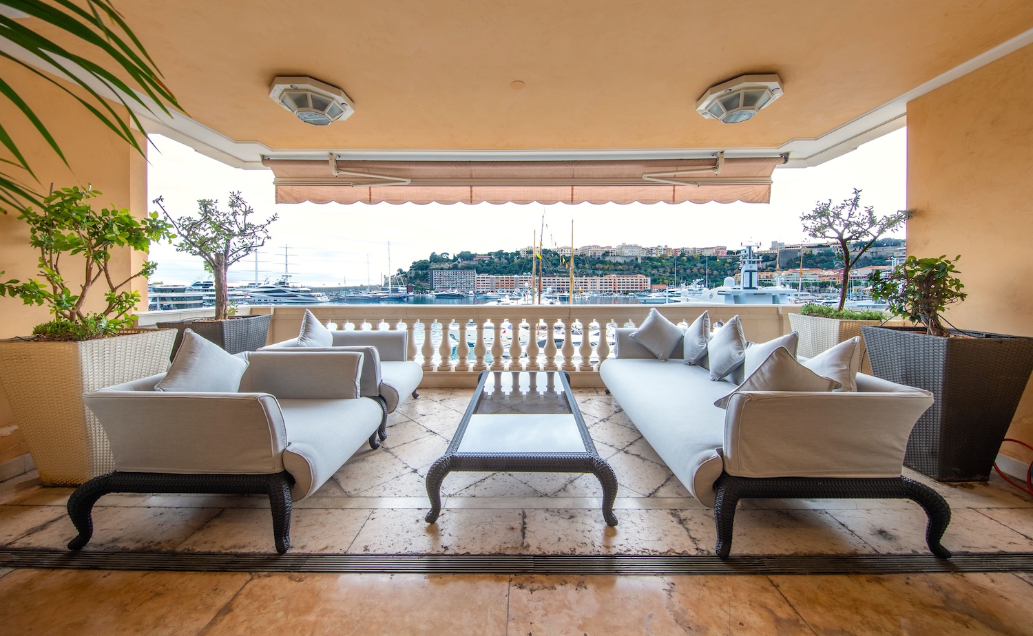 Terrace at Portobello residence overlooking Port Hercules in Monaco