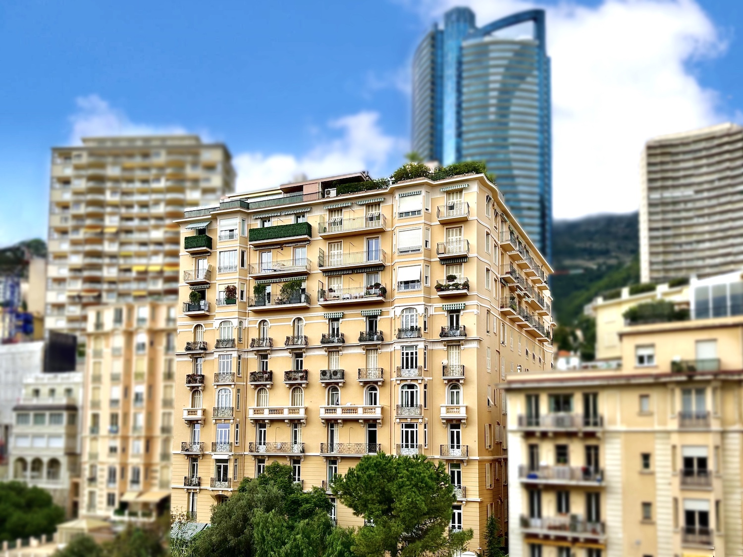 Facade of La Radieuse residential building in La Rousse Monaco