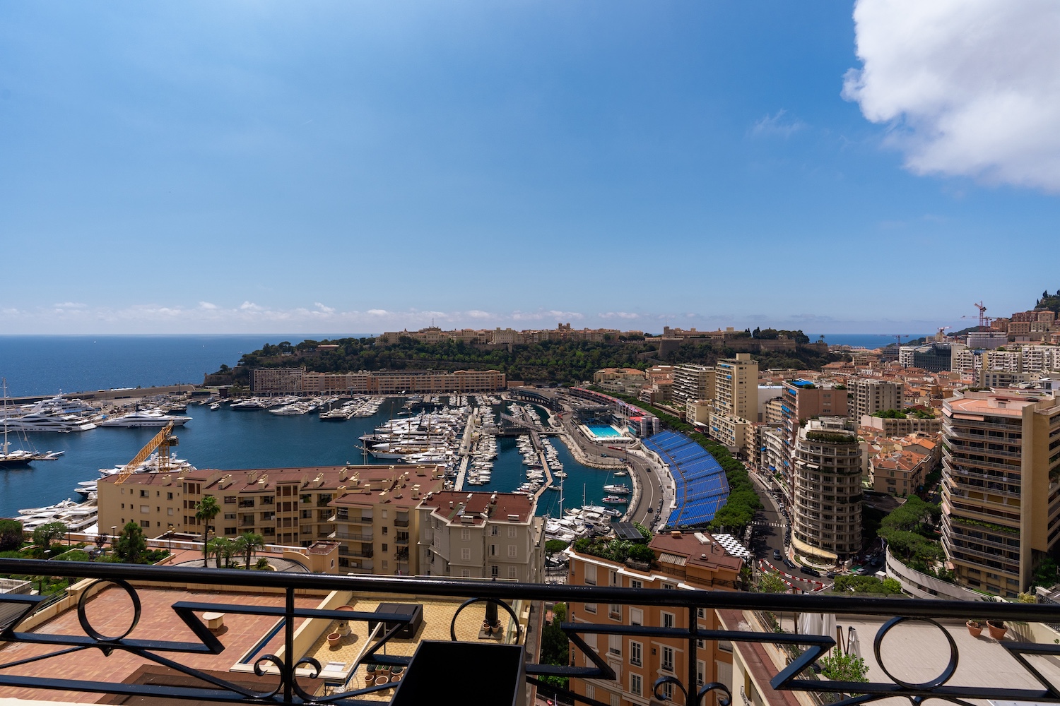 View over Port Hercule and Monaco Harbour from Rose de France residence in Monaco