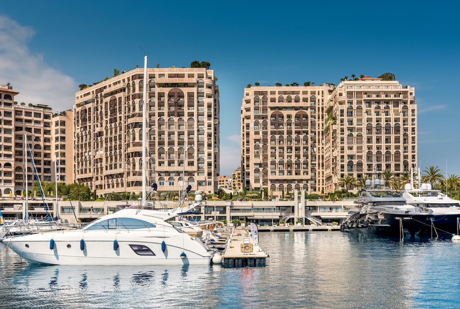 Seaside Plaza residential building overlooking Fontvieille Marina in Monaco