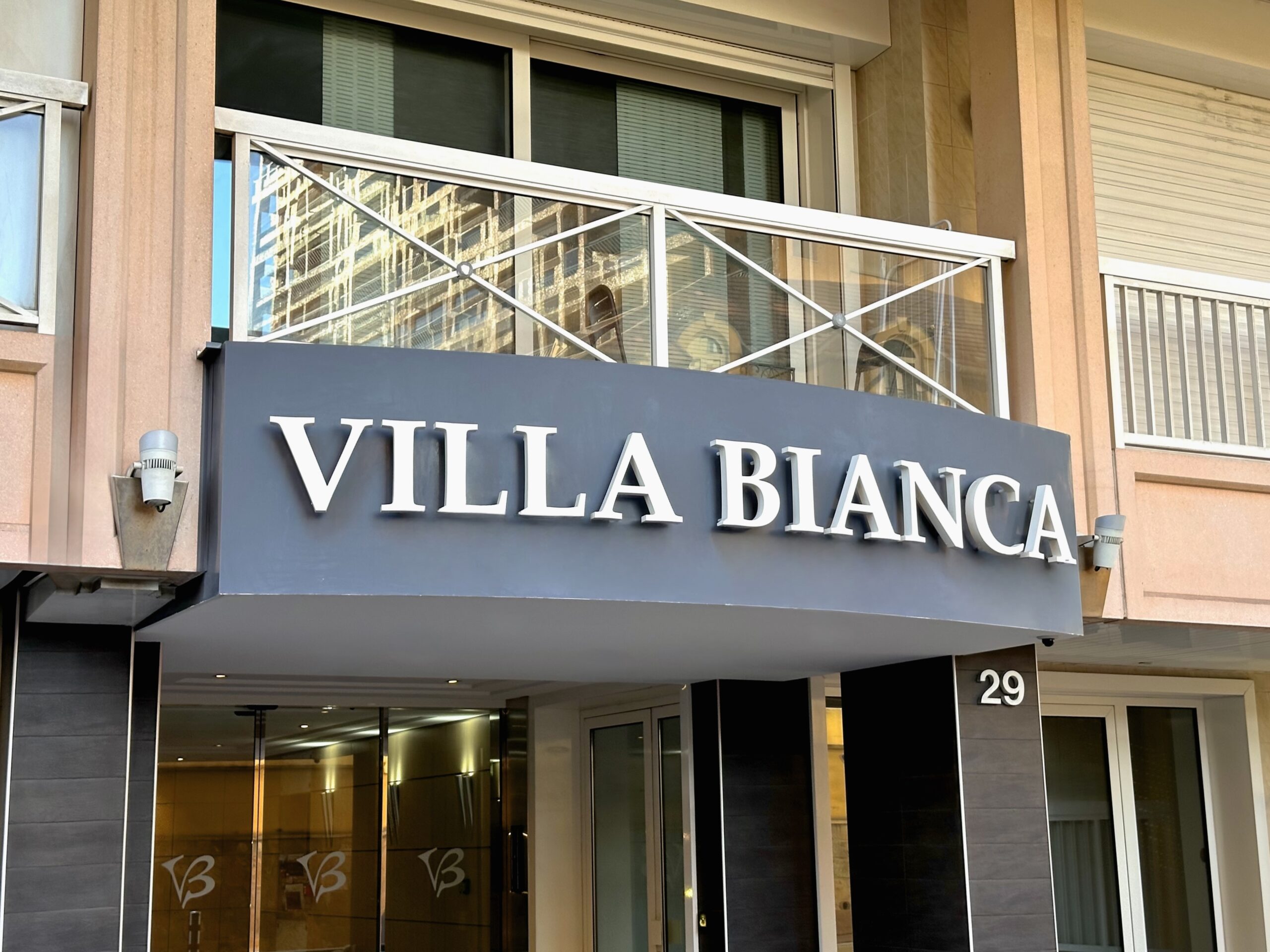 Entrance of Villa Bianca residential building in Monaco