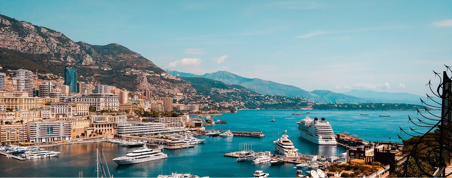 Port Hercule harbour and Monte Carlo skyline Monaco