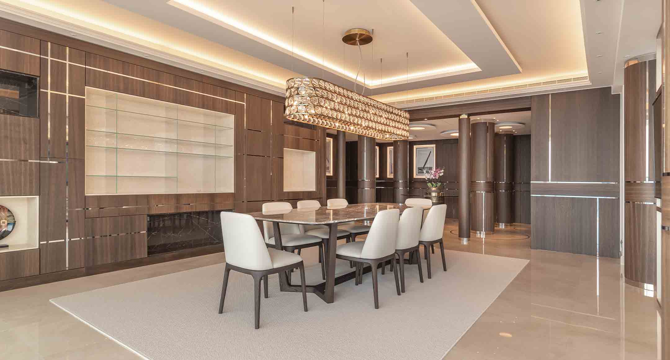 Dining room with modern interiors in 4-bedroom apartment for sale in Tour Odeon