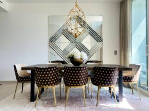 Dining room in a 1-bed, located in Le Stella building
